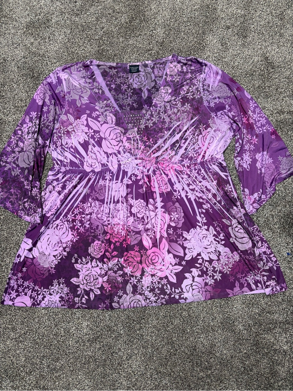 Faded Glory Purple Floral Empire-Waist Tunic 3X (22W24W) plus size.